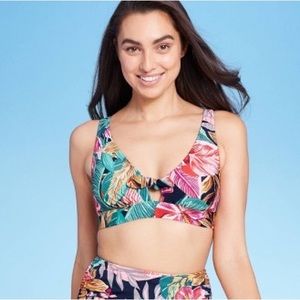 Kona Sol Tie Front Tropical Floral Bikini Top NWOT S